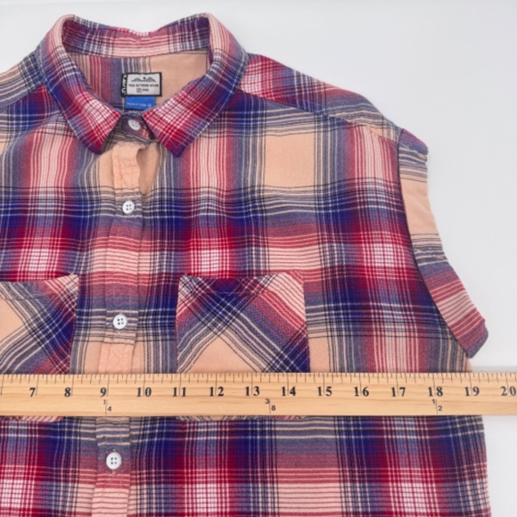 Kavu Top Women Medium Pink Tan Button Up Sleeveless Plaid Western Outdoor Farm - Picture 8 of 10